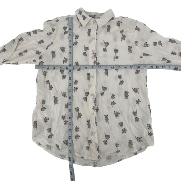 Japna Off White Gray Koala Long Sleeve Button Up Blouse Size Small Women’s - Picture 4 of 4